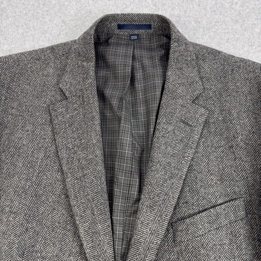 Jos‎ A Bank 1905 Blazer Mens 44 Short Gray Herringbone Wool Sport Coat Jacket
